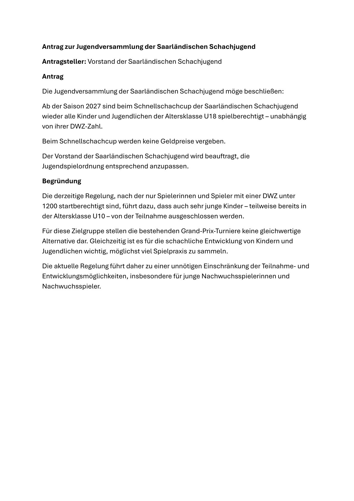 Antrag an die Jugendversammlung