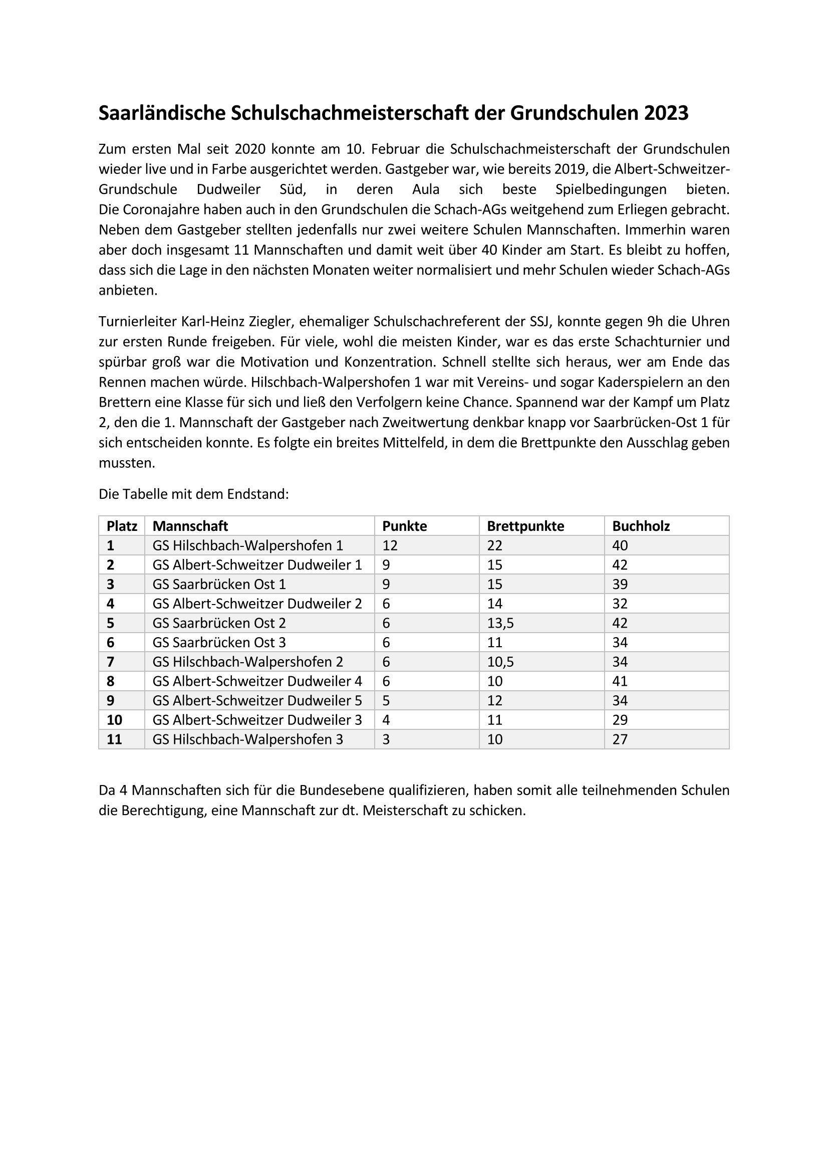 Bericht und Ergebnisse Schulschachmeisterschaften Grundschule Page 1