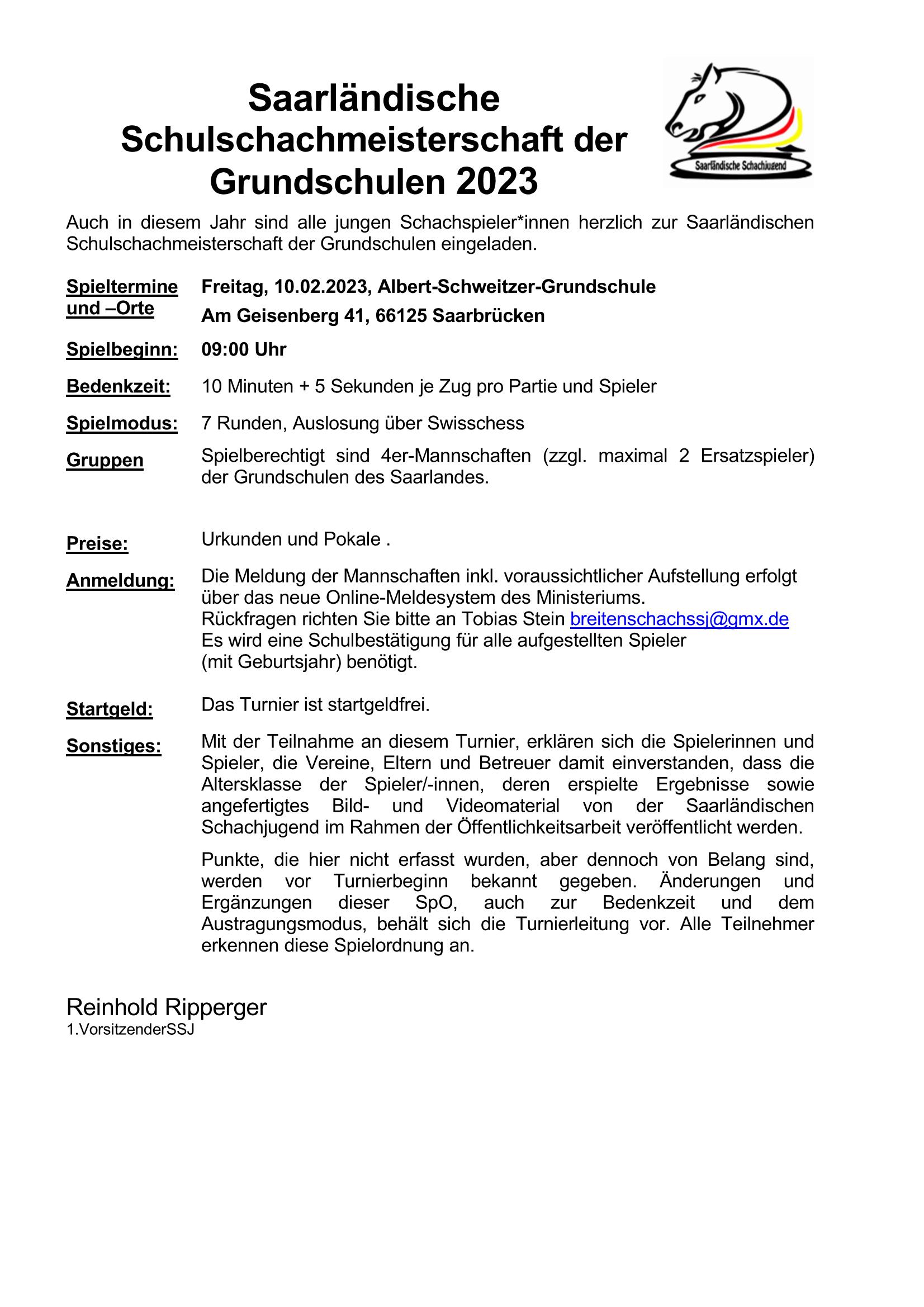 Saarländische Schulschachmeisterschaft der Grundschulen 2023 Page 1